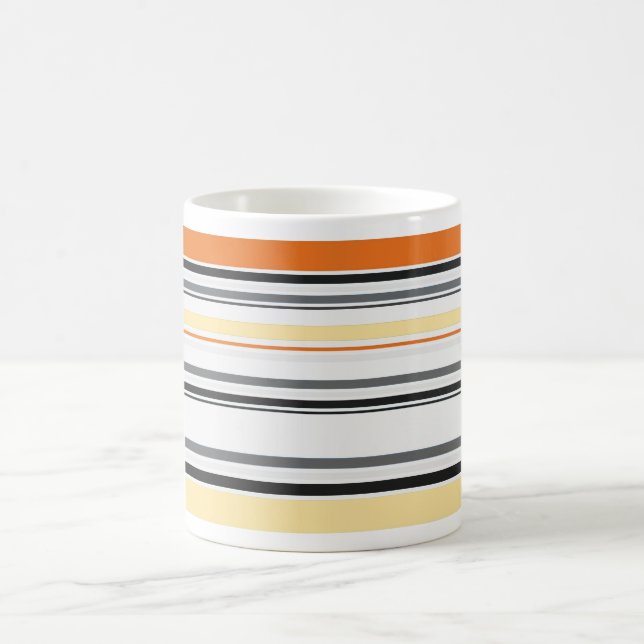 Jaune, Gris, Orange, Crème Retro Mug (Centre)