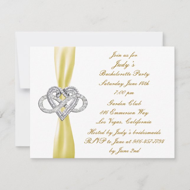 Jaune Infinity Coeur Bachelorette Invitation (Devant)