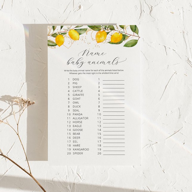 Jaune Jaune Nom Bébé Animaux Baby shower Jeu (Créateur téléchargé)