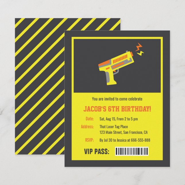 Jaune Laser Tag Gun Anniversaire Invitations (Devant / Derrière)