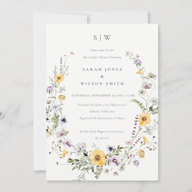 Jaune Lilac Fleur sauvage Couples Invitation de do (Devant)