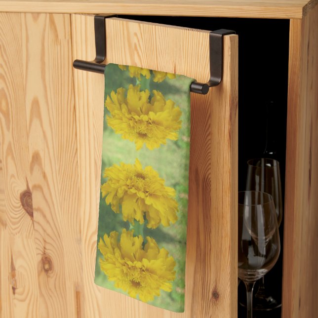 Jaune Marigold Floral Serviettes de cuisine (Pliage en tiers)