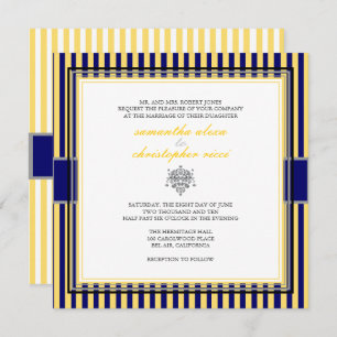 JAUNE+MARINE BLEUE STRIPS INVITATIONS DE MARIAGE