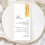 Jaune Menu Élégant Personnalisé avec Nom de l'Invi<br><div class="desc">Pourquoi dépenser pour des cartons de placement et des menus lorsque vous pouvez avoir un menu élégant tout-en-un personnalisé avec le nom de chaque invité ! Design contemporain, simple et élégant avec une belle calligraphie manuscrite moderne. Une bande dans le coin supérieur droit dans une tonalité jaune attrayante avec le...</div>