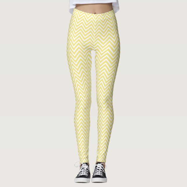 Jaune moderne/Blanc tendance Leggings Chevron (Devant)
