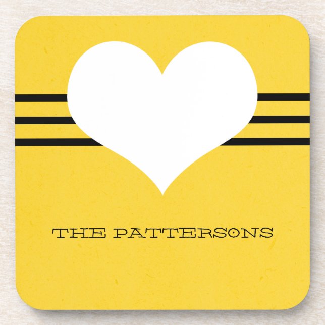 Jaune moderne Dessous de verre de coeur (Devant)