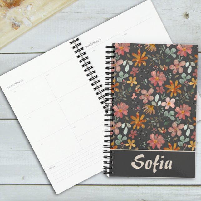 Jaune motif botanique vert nom gris planificateur (Créateur téléchargé)