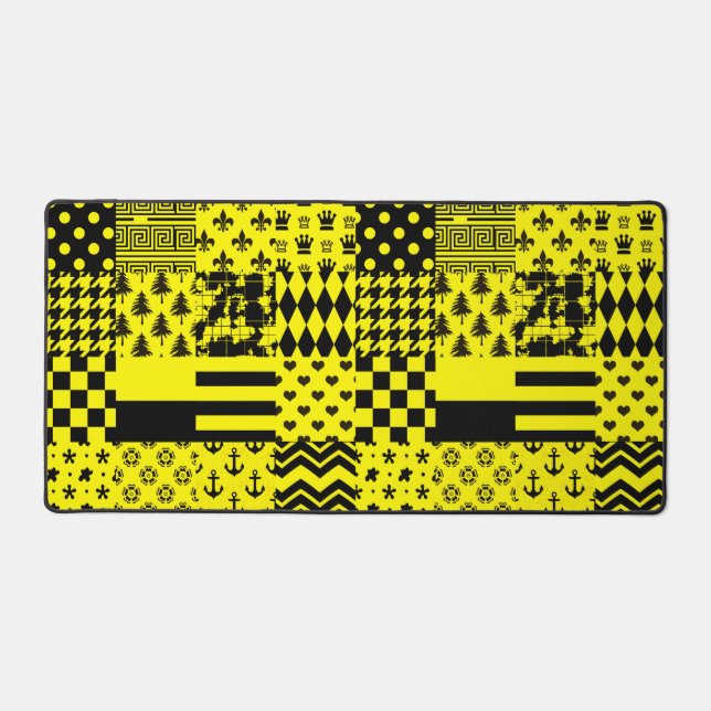 Jaune Noir Mixte Conception Motif Patchwork (Recto)