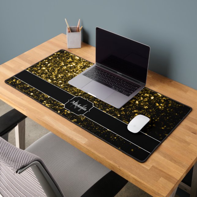 Jaune or foncé faux paillettes scintillent Monogra (Bureau 2)
