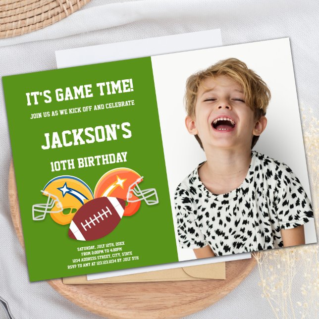 Jaune Orange Football Anniversaire Invitations pho (Yellow Orange Football Birthday Invitations photo)