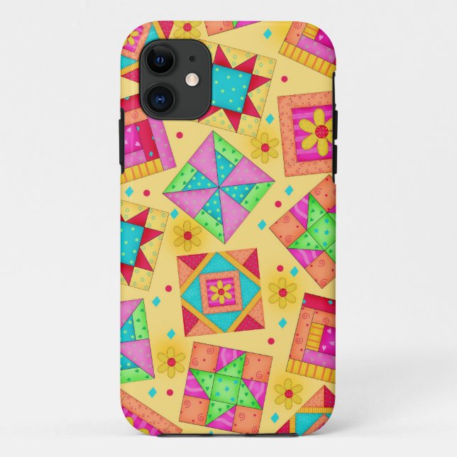 Jaune Patchwork Quilt Art iPhone 5 Coque (Dos)