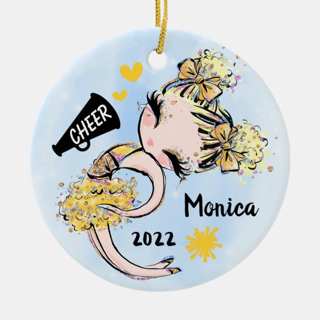 Jaune Pom-pom girl d'or Ornement Blonde cheveux (Devant)