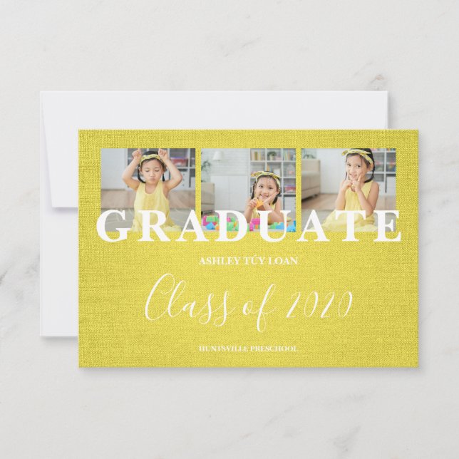 Jaune Pré-K Graduate Trois Photos Textile Texture (Devant)