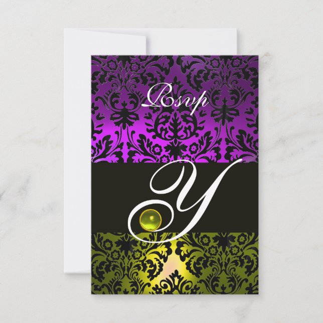JAUNE PURPLE BLACK DAMASK MONOGRAM TOPAZ RSVP (Devant)