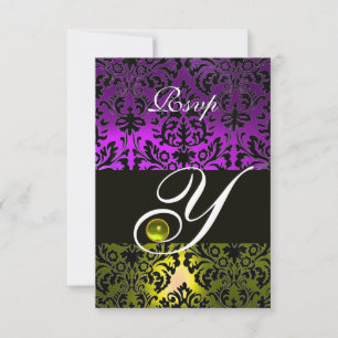 JAUNE PURPLE BLACK DAMASK MONOGRAM TOPAZ RSVP