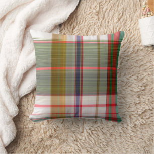 Jaune Rouge Bleu Vert Plaid Coussin décoratif