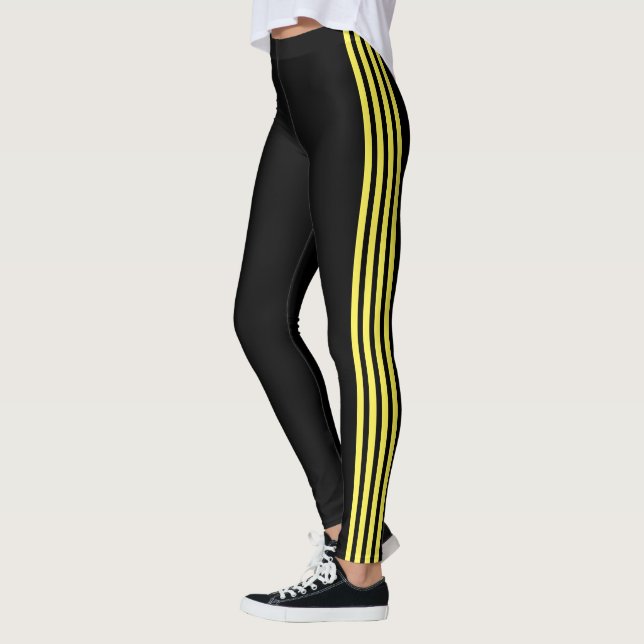 Jaune Side Grille Leggings noirs avec vos couleurs (Gauche)