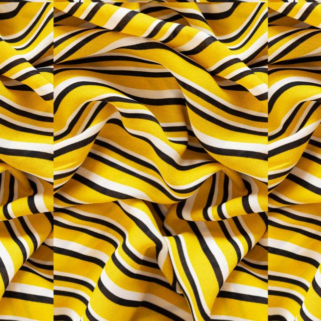 Jaune Stripes Leggings en tissu (A piece of fabric with a striped pattern in yellow, black, and white, the fabric is draped,)