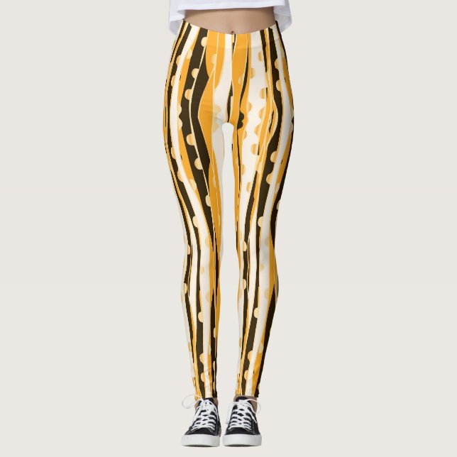 Jaune Stripes Leggings pour femmes (Devant)