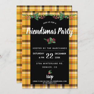 Jaune Tartan Plaid Friendsmas Invitation de la fêt