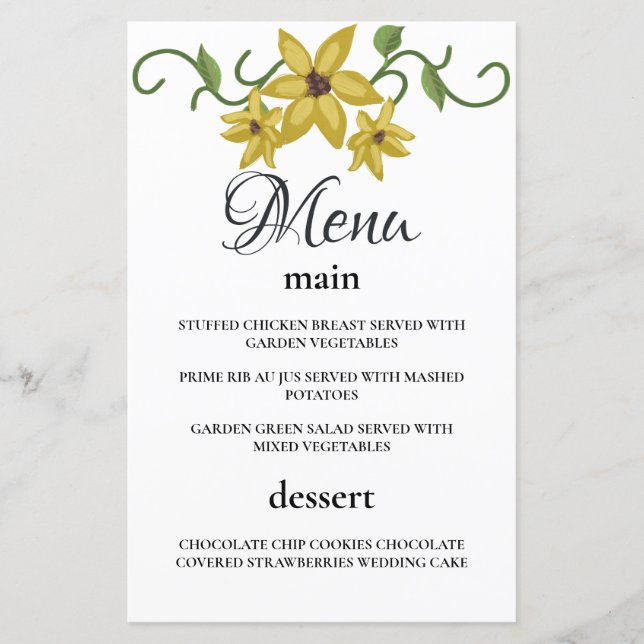 Jaune Tournesol Floral Botanique Dessiné à la Main (Devant)