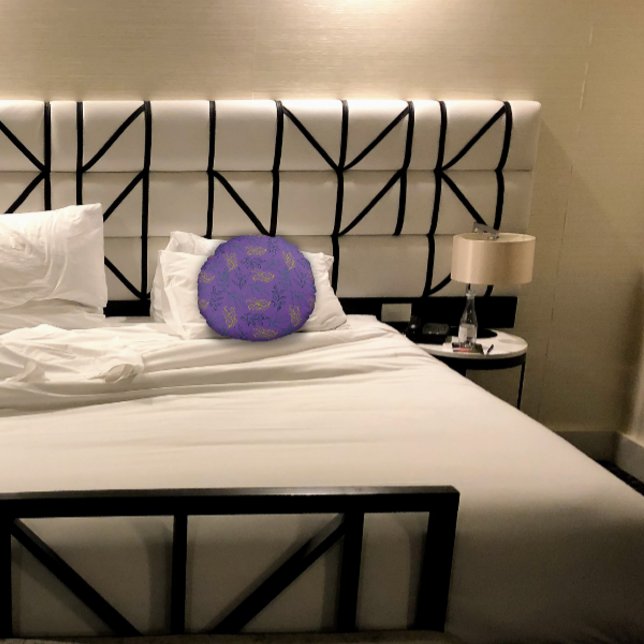 Jaune vert feuille motif lavande coussin rond (Créateur téléchargé)