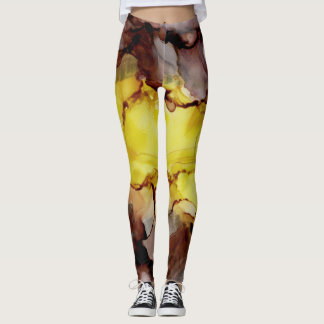 Jaunes et Brown Leggings Abstraits
