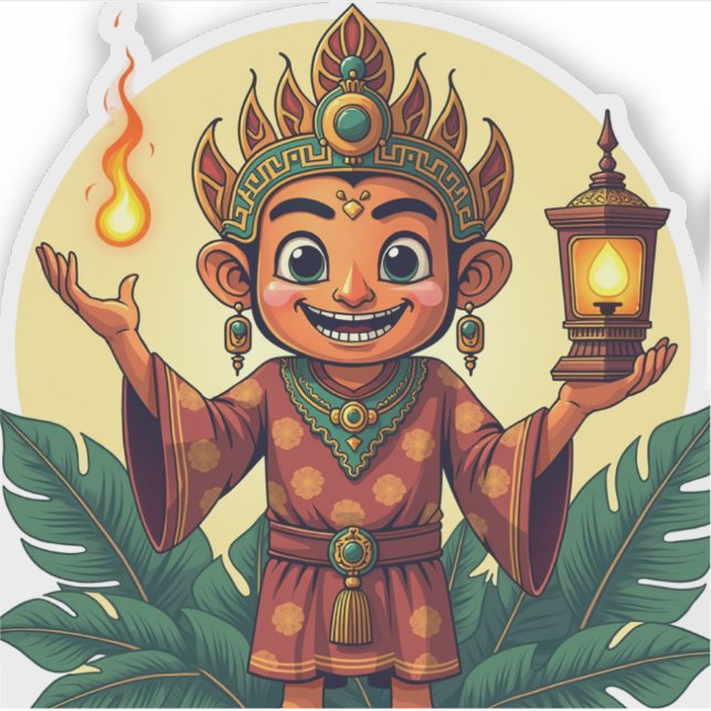 Javanese Puppet Sticker with Glowing Lantern (Devant)
