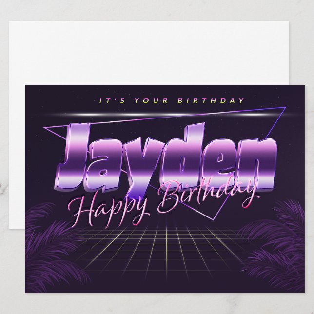 Jayden Nom Prénom lila retro Carte Anniversaire (Devant / Derrière)