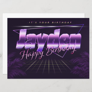 Jayden Nom Prénom lila retro Carte Anniversaire
