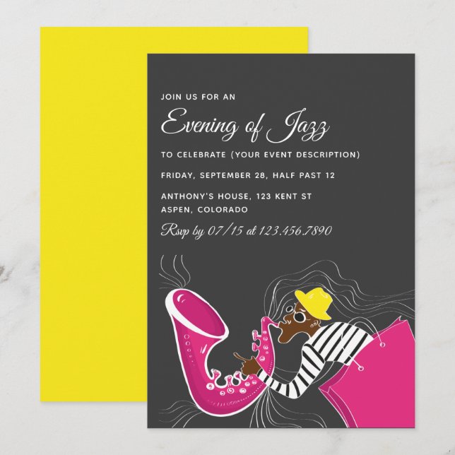 Jazz Blues Invitation à la fête à thème (Devant / Derrière)