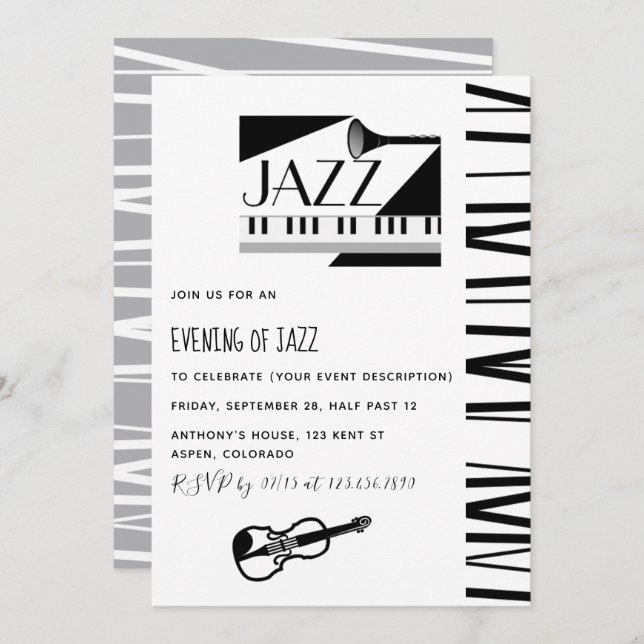 Jazz Blues Theme Party invitation (Devant / Derrière)
