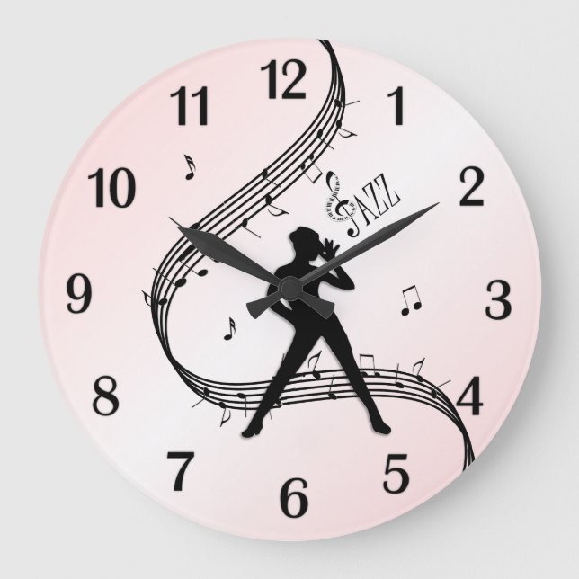 Jazz Dance Rose Noir Nombres Grand Horloge (Recto)