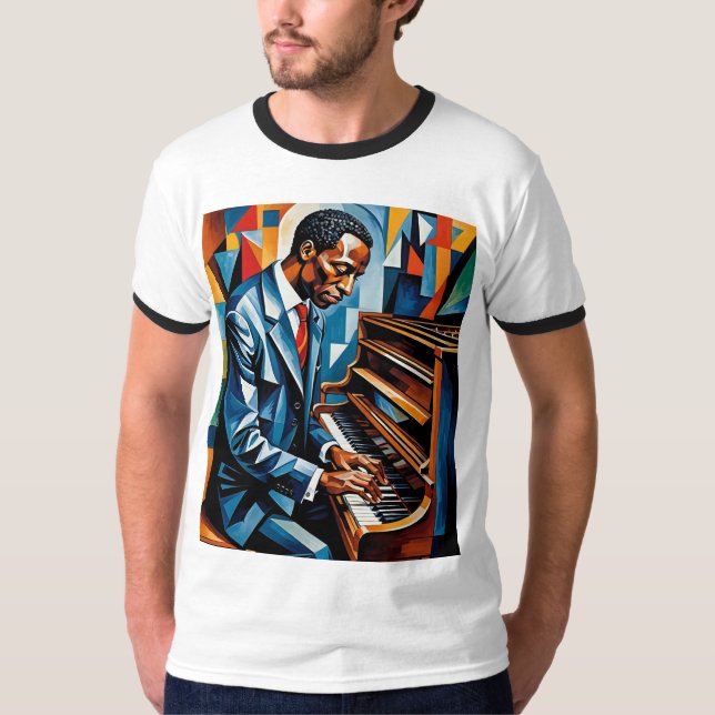 Jazz Pianist Abstrait Art Tribute T-Shirt (Devant)