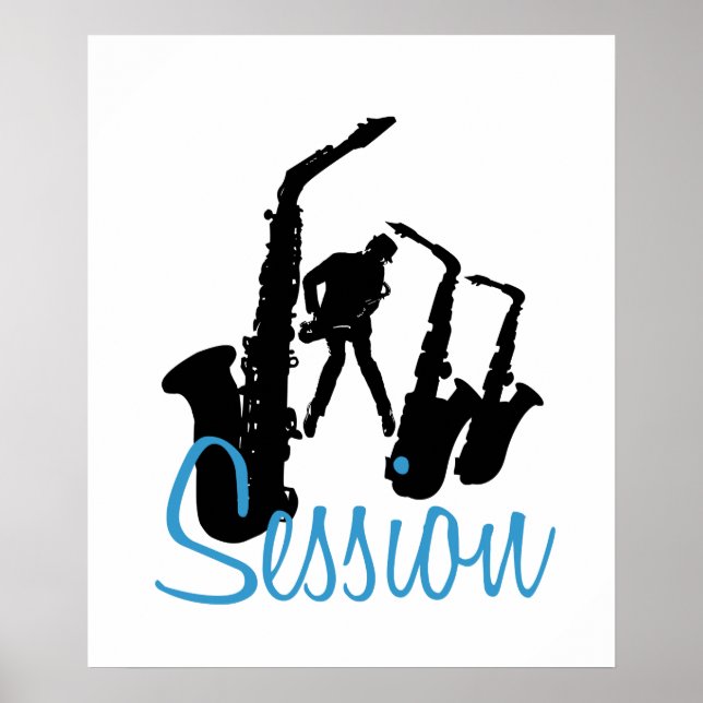 Jazzman Black Silhouette Jazz Session Poster blanc (Devant)