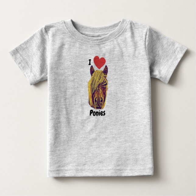 Je Coeur Aime Ponies mignonne Baby T-shirt (Devant)