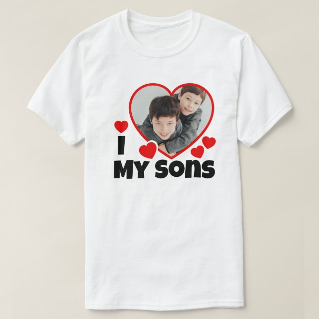 Je Coeur Mes Fils Photo personnalisée T-shirt (Design devant)