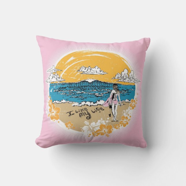 "Je coussin de fille de plage aime MA vie" (Recto)