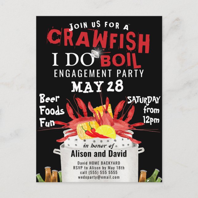 Je FAIS Fiançailles Crawfish Boil Party Invitation (Devant)