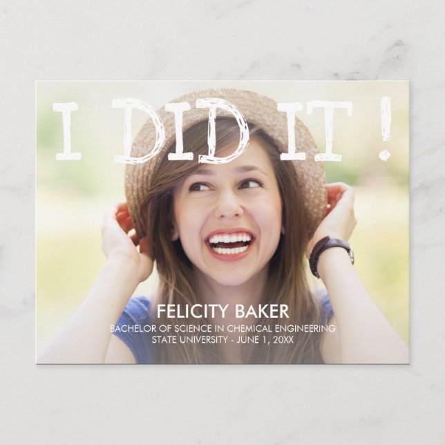 Je L'Ai Fait ! Faire-part de diplôme - Blanc (Devant)