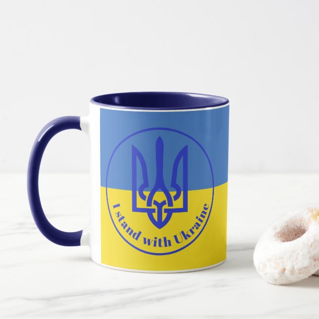 Je me tiens avec l'Ukraine Bleu Jaune Trident Mug (Avec donut)
