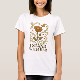 Je me tiens avec son T-Shirt floral de soutien fém
