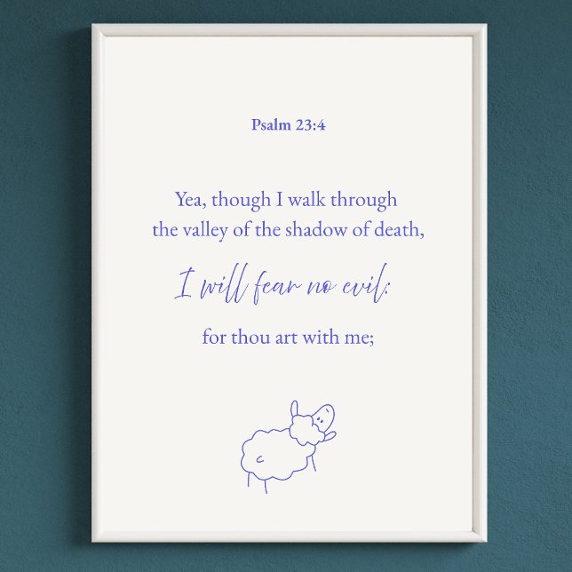 Je ne craindrai aucun mal Psaume 23:4 Affiche chré (Psalm 23 Christian Wall Art For  Children Bible Verse Poster)
