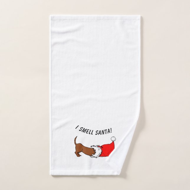 Je sens le Père Noël ! Dessin animé de teckel  (Serviette à main)