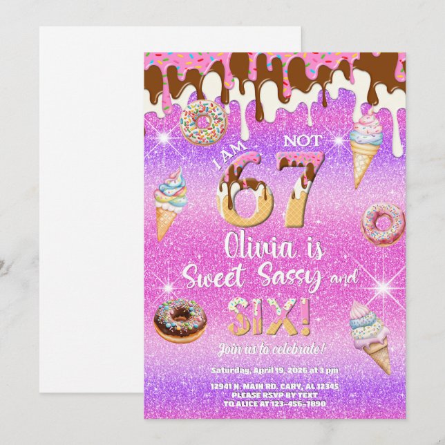 Je suis 6 pas 7 fille invitation d'anniversaire 6  (Devant / Derrière)