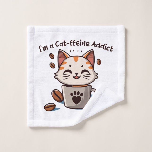 Je suis accro à la Cat-fféine (Gant de toilette)