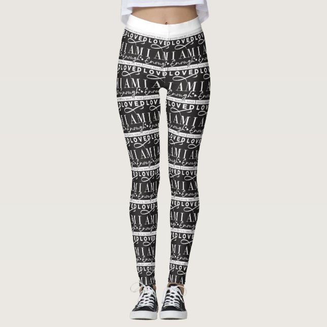 Je suis aimée Leggings de femmes noires/blanches (Devant)