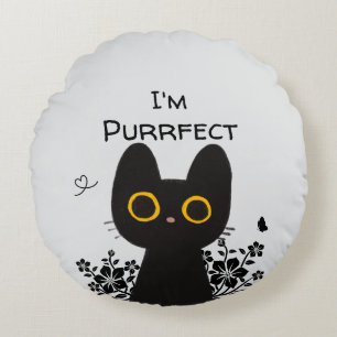 Je suis Coussin Rond Parfaitement Mignon Chat Noir