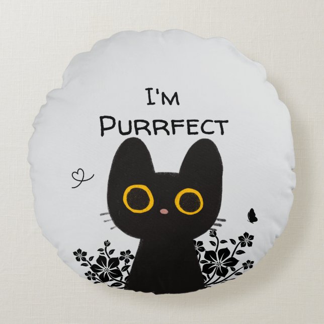 Je suis Coussin Rond Parfaitement Mignon Chat Noir (Devant)