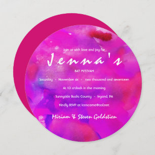 Je suis FUSHIA WATERCOLOR Bat mitzvah Invitation